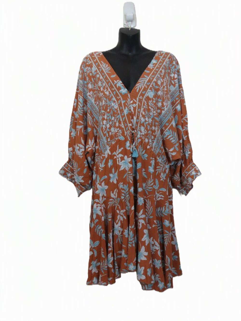 Baltic Born size XL Floral Blouson Dress Relaxed Boho Brown